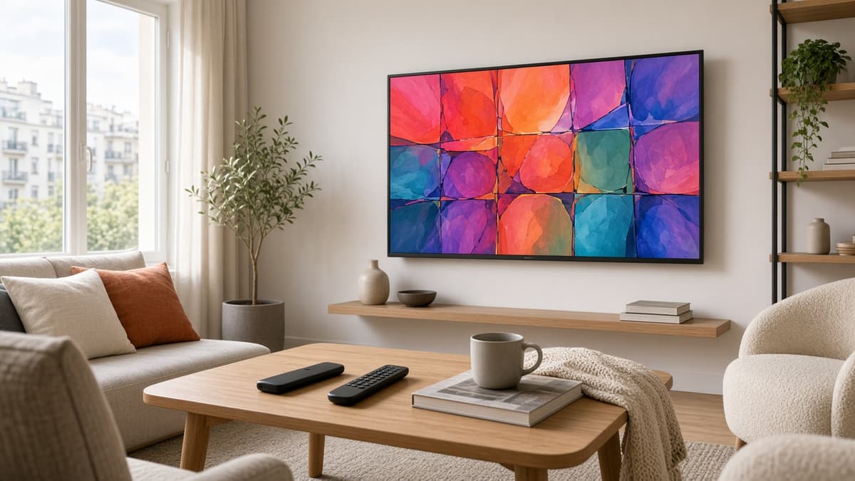 Salon français avec Smart TV et stick HDMI pour regarder l’IPTV